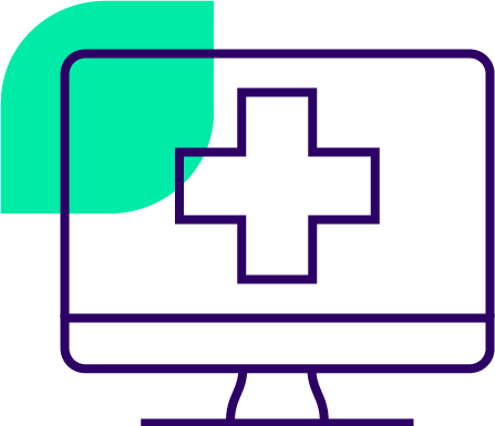 Graphic of a computer with the medical cross symbol
